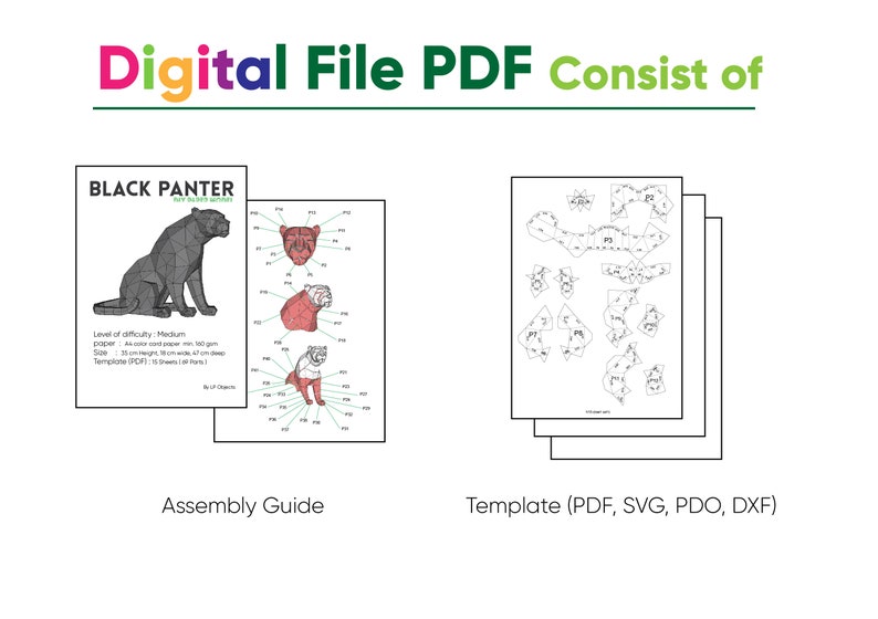 Black Panther Sit Paper Craft, Digital Template, Origami, PDF Download DIY, Low Poly, Trophy, Sculpture, Model image 4