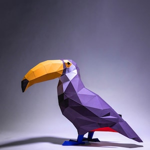 Tukanpapperspyssel, digital mall, origami, PDF-nedladdning DIY, låg poly, trofé, skulptur, 3D-modell