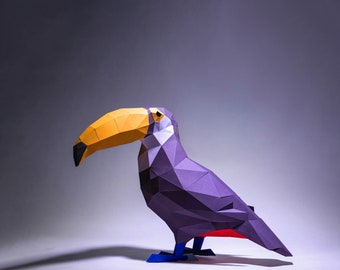 Toucan Paper Craft, Digital Template, Origami, PDF Download DIY, Low Poly, Trophy, Sculpture, 3D Model
