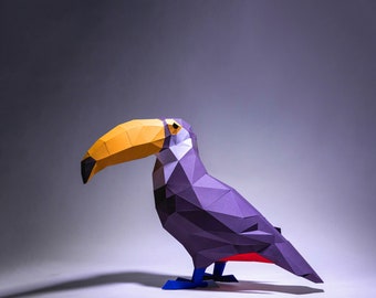 Créations en papier toucan, Modèle numérique, Origami, Téléchargement PDF, DIY, Low poly, Trophée, Sculpture, Modèle 3D