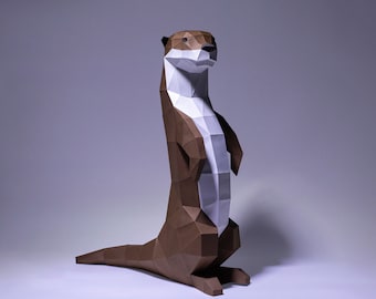 Otter Paper Craft, Digital Template, Origami, PDF Download DIY, Low Poly, Trophy, Sculpture, Otter  Model