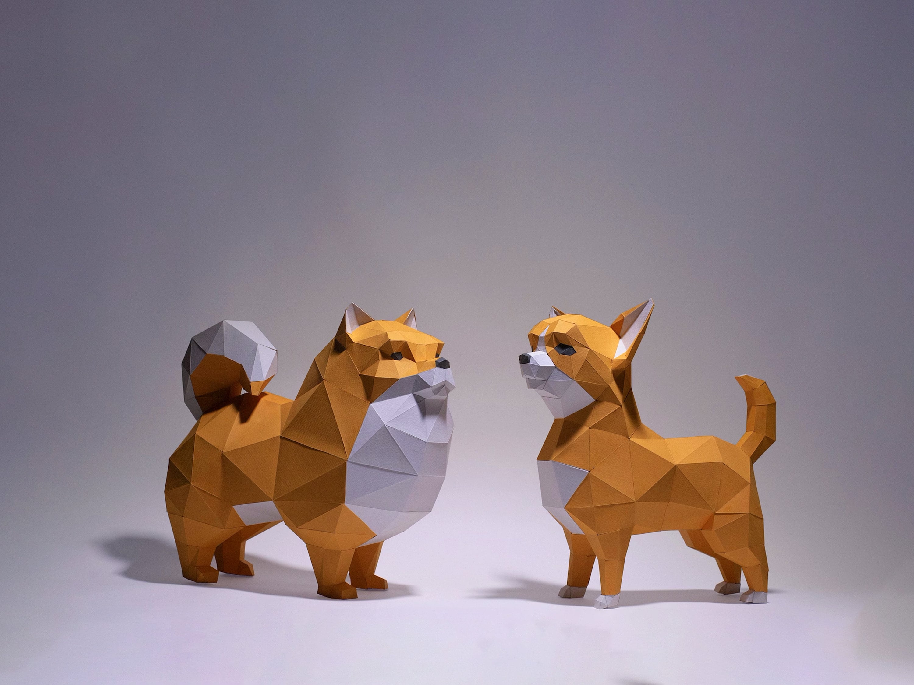 Chihuahua And Pomeranian Paper Craft, Digital Template, Origami, Low Poly, Trophy, Sculpture, Chihuahua Model ,Pomeranian Model