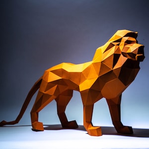 Lion Paper Craft, Digital Template, Origami, PDF Download DIY, Low Poly, Trophy, Sculpture, 3D Model, Cricut svg image 2