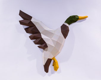 Artisanat en papier peint Canard colvert, Modèle numérique, Origami, Téléchargement PDF DIY, Low Poly, Trophée, Sculpture, Mur de Canard colvert