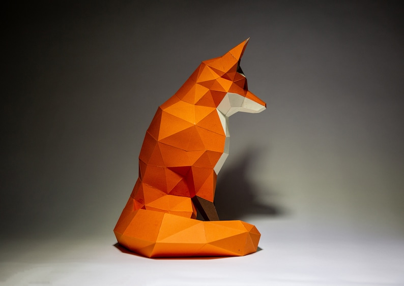 Fuchs Papiermodell, Digitale Vorlage, Origami, PDF Download DIY, Low Poly, Trophäe, Skulptur, 3D Modell Bild 3