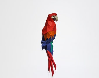 Macaw wall Paper Craft, Digital Template, Origami, PDF Download DIY, Low Poly, Parrot Wall Deocr