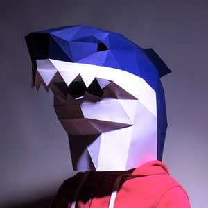 Shark Mask, Papercraft Mask Template, Origami, PDF Download DIY, Low Poly, 3D Mask
