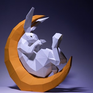 Mestiere con la carta Coniglio lunare, Modello digitale, Origami, Scarica PDF Fai da te, Low Poly, Trofeo, Scultura, Modello Coniglio lunare