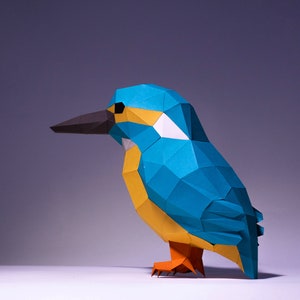 King Fisher Bird Paper Craft, Digital Template, Origami, PDF Download DIY, Low Poly, Trophy, Sculpture, King Fisher Bird Model image 4