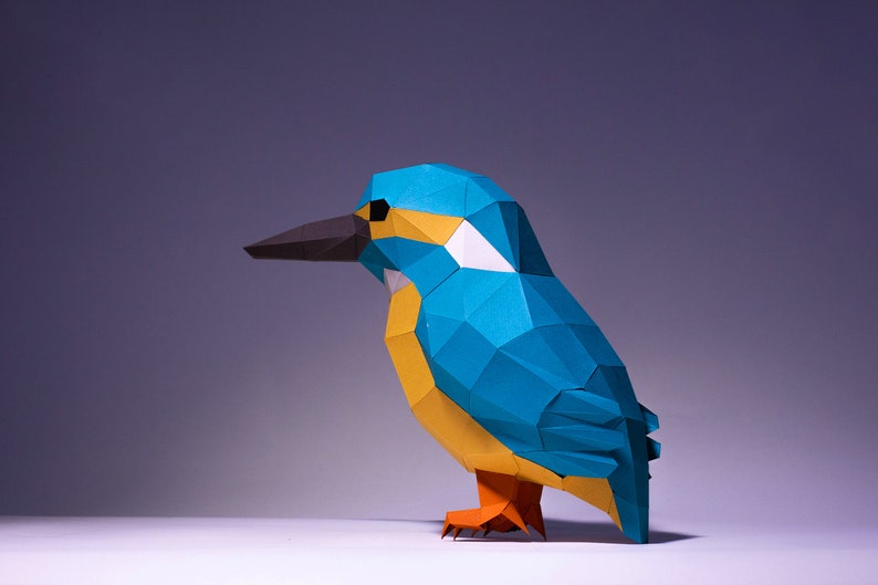 King Fisher Bird Paper Craft, Digital Template, Origami, PDF Download DIY, Low Poly, Trophy, Sculpture, King Fisher Bird Model image 4