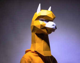 Alpaca Mask, Papercraft Mask Template, Origami, PDF Download DIY, Low Poly, 3D Mask