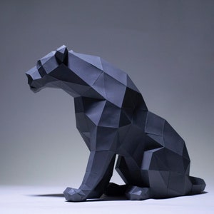 Black Panther Sit Paper Craft, Digital Template, Origami, PDF Download DIY, Low Poly, Trophy, Sculpture, Model image 3