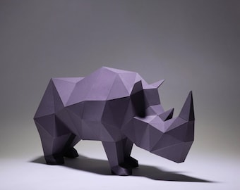 Rhino Papiermodell, Digitale Vorlage, Origami, PDF Download DIY, Low Poly, Trophäe, Skulptur, 3D Modell