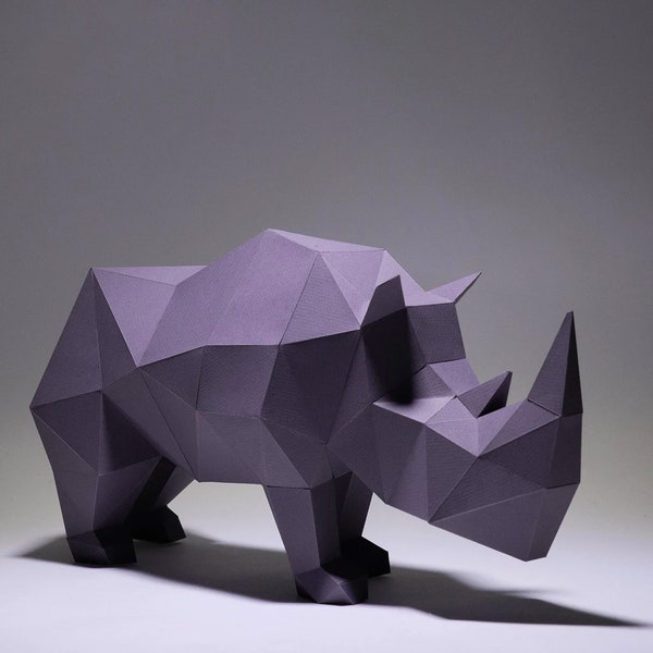 Rhino Paper Craft, Digital Template, Origami, PDF Download DIY, Low Poly, Trophy, Sculpture, 3D Model