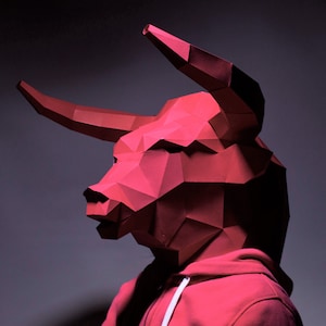 Bull 2 Maske, Buffalo 2 Maske Papier Handwerk, digitale Vorlage, Origami, PDF Download DIY, Low Poly, 3D Maske