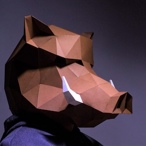 Wild Boar Mask, Papercraft Mask Template, Origami, PDF Download DIY, Low Poly, 3D Mask