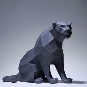 Black Panther Sit Paper Craft, Digital Template, Origami, PDF Download DIY, Low Poly, Trophy, Sculpture, Model image 2