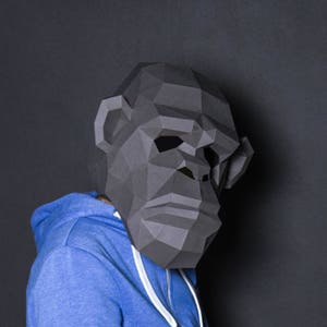 Chimpansee masker papier ambachtelijke, digitale sjabloon, origami, PDF download DIY, laag poly, 3D-masker