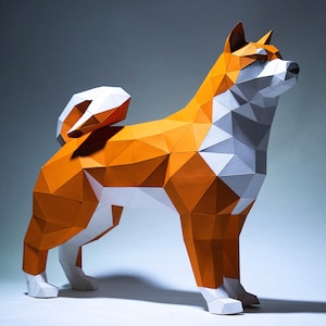 Shiba inu Paper Craft, Digital Template, Origami, PDF Download DIY, Low Poly, Trophy, Sculpture, Model, HACHIKO