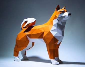 Shiba inu Paper Craft, Digital Template, Origami, PDF Download DIY, Low Poly, Trophy, Sculpture, Model, HACHIKO