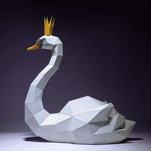 Swan Paper Craft, Digital Template, Origami, PDF Download DIY, Low Poly, Trophy, Sculpture, Model