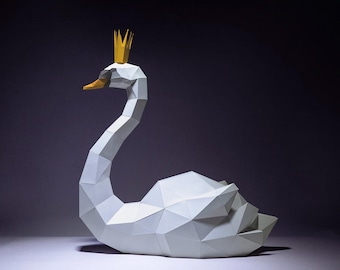 Schwan Papiermodell, Digitale Vorlage, Origami, PDF Download DIY, Low Poly, Trophäe, Skulptur, Modell