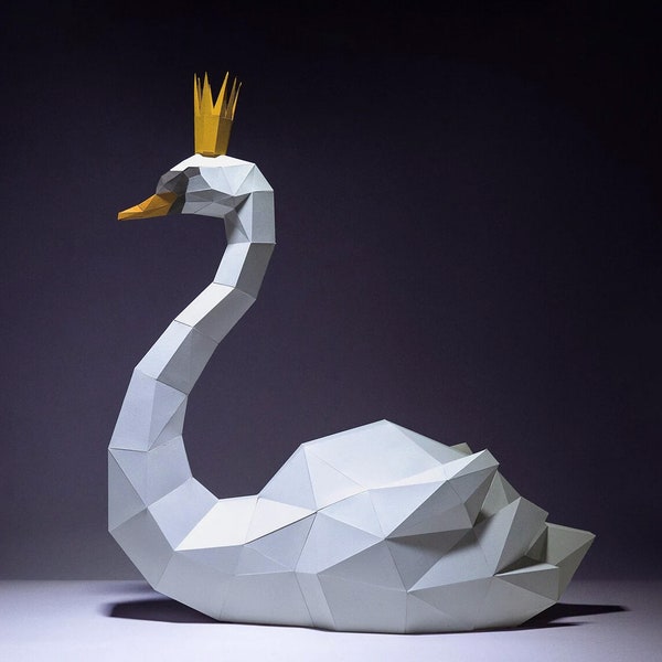 Créations en papier cygne, Modèle numérique, Origami, PDF à télécharger, DIY, Low poly, Trophée, Sculpture, Maquette