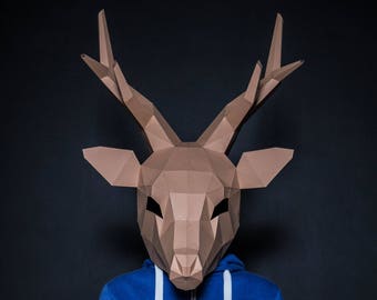 Deer Mask ,Mask Paper Craft, Digital Template, Origami, PDF Download DIY, Low Poly, 3D Mask , Reindeer
