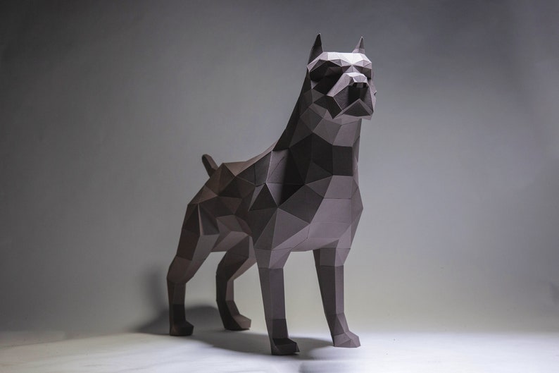 Pit bull Dog Paper Craft, Digital Template, Origami, PDF Download DIY, Low Poly, Trophy, Sculpture, Model image 5