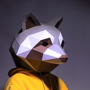 Racoon Mask, Papercraft Mask Template, Origami, PDF Download DIY, Low Poly, 3D Mask