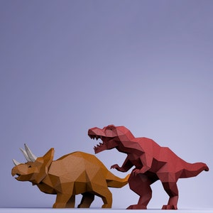 T-REX and Triceratops Dinosaur Digital Template, Dinosaur PDF Paper Craft, Dinosaur Origami, Dinosaur Model