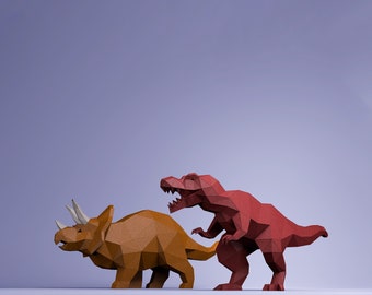 Modèle numérique T-REX et tricératops dinosaure, créations en papier PDF dinosaure, origami dinosaure, modèle de dinosaure