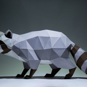 Staring Racoon Paper Racoon Paper Craft, Digital Template, Origami, PDF Download DIY, Low ...