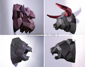 Animal Head Papercraft Template: Low Poly Wall Decor (Digital Download)