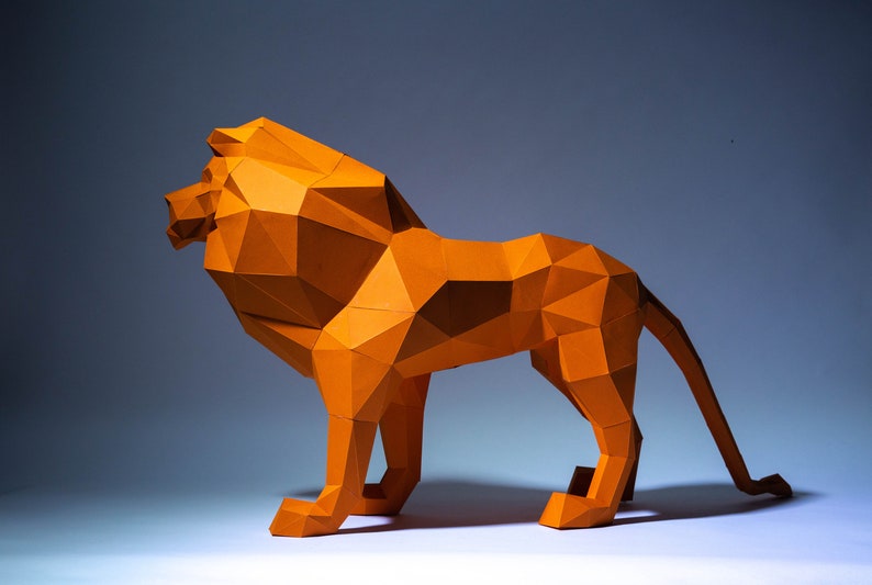 Lion Paper Craft, Digital Template, Origami, PDF Download DIY, Low Poly, Trophy, Sculpture, 3D Model, Cricut svg image 4
