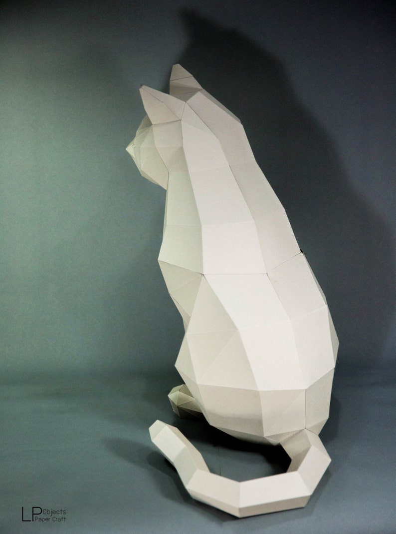 Cat Paper Craft, Digital Template, Origami, PDF Download DIY, Low Poly, Trophy, Sculpture, Model image 3