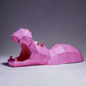 Hippo Paper Craft, Plantilla Digital, Origami, Descarga PDF DIY, Low Poly, Trofeo, Escultura, Modelo 3D