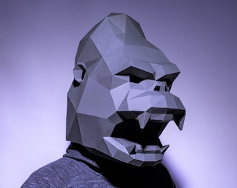Masque King Kong, Créations en papier masque, Modèle numérique, Origami, Téléchargement PDF DIY, Low Poly, Halloween