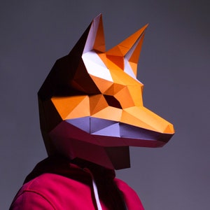 Fox mask template - paper mask, papercraft mask, masks, 3d mask, low poly mask, 3d paper mask, paper mask template, animal mask