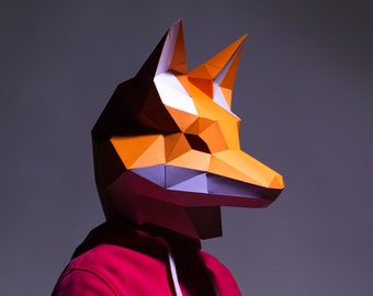 Fox mask template - paper mask, papercraft mask, masks, 3d mask, low poly mask, 3d paper mask, paper mask template, animal mask