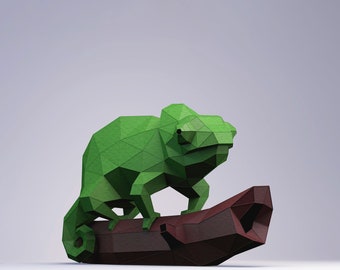 Chameleon Paper Craft, Digital Template, Origami, PDF Download DIY, Low Poly, Trophy, Sculpture, Model