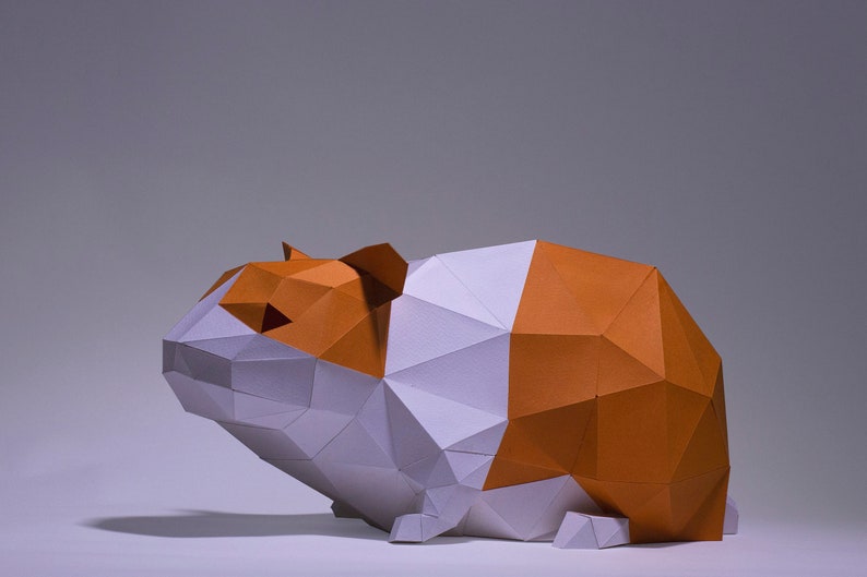 Hamsters Paper Craft, Digital Template, Origami, PDF Download DIY, Low Poly, Trophy, Sculpture, Hamsters Model image 4