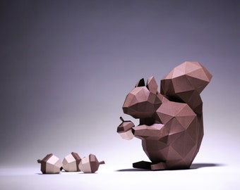 Eichhörnchen Papiermodell, Digitale Vorlage, Origami, PDF Download DIY, Low Poly, Trophäe, Skulptur, Modell