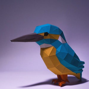 King Fisher Bird Paper Craft, Digital Template, Origami, PDF Download DIY, Low Poly, Trophy, Sculpture, King Fisher Bird Model image 2