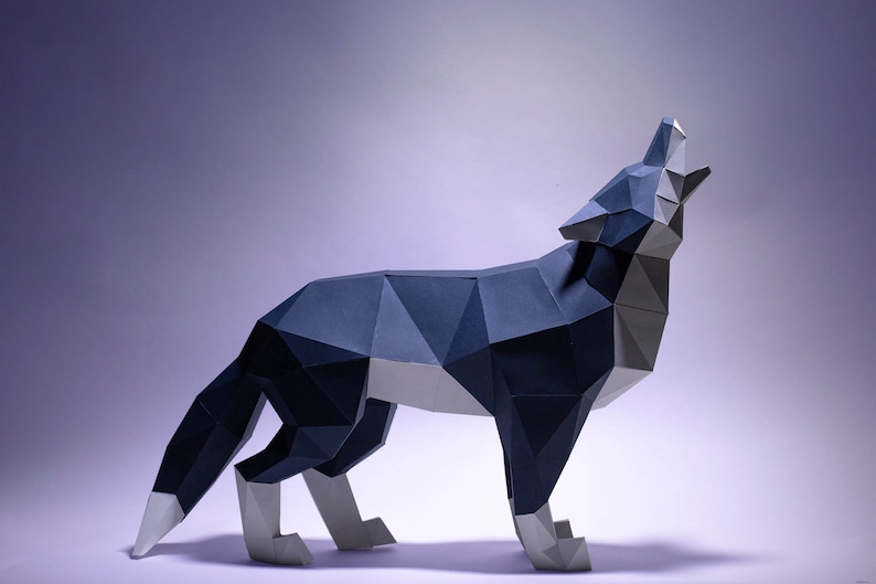 Wolf Paper Craft, Digital Template, Origami, PDF Download DIY, Low Poly, Trophy, Sculpture, Wolf Model image 2