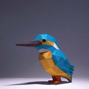 King Fisher Bird Paper Craft, Digital Template, Origami, PDF Download DIY, Low Poly, Trophy, Sculpture, King Fisher Bird Model image 1