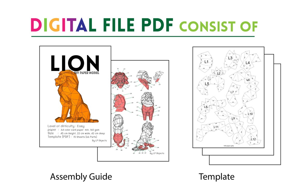 Lion Paper Craft Digital Template Origami PDF Download DIY | Etsy