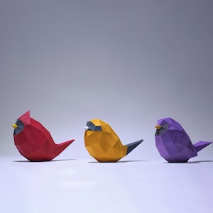 Minimal Birds, How to make 3D paper craft,  Make your own Bird 3D Papercraft, diy gift paper model, PDF template kit, 3d Origami Bird decor