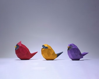 Minimal Birds, How to make 3D paper craft,  Make your own Bird 3D Papercraft, diy gift paper model, PDF template kit, 3d Origami Bird decor