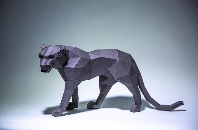Créations en papier de panthère noire, modèle numérique, origami, téléchargement PDF, bricolage, faible densité, trophée, sculpture, modèle réduit image 1